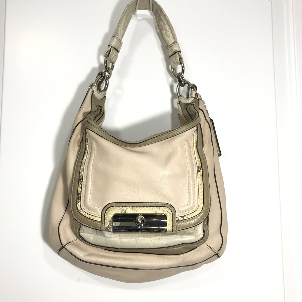 Coach Kristen Spectator Exotic Beige Leather Snakeskin Hobo Bag EUC